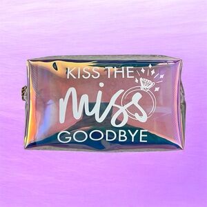 ⚪️MISS TO MRS: Iridescent small “kiss the miss goodbye” zip travel cosmetic case